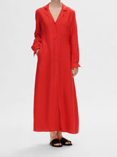 Load image into Gallery viewer, SLFLYA  LS ANKLE LINEN SHIRT DRESS | FLAME SCARLET SELECTED