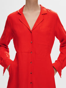 SLFLYA  LS ANKLE LINEN SHIRT DRESS | FLAME SCARLET SELECTED