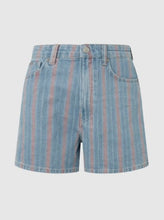 Load image into Gallery viewer, A-LINE SHORT UHW STRIPE 11.5OZ | BLUE STRETCH DENIM PEPE JEANS
