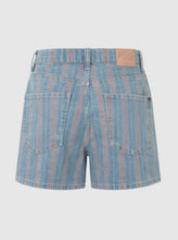Load image into Gallery viewer, A-LINE SHORT UHW STRIPE 11.5OZ | BLUE STRETCH DENIM PEPE JEANS