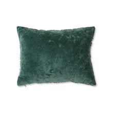 Load image into Gallery viewer, Cushion with jacquard weave black/petrol/white on one side - plain petrol velour on the other side. Hidden zipper closure. hk living