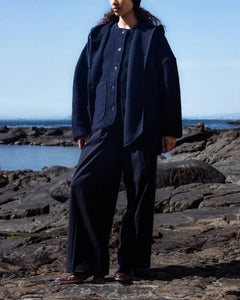 KENJI WOOL OVERSIZED JACKET W/ HOODIE | NAVY AME
