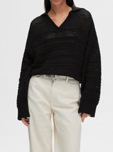 Load image into Gallery viewer, SLFFINA LS COLLAR KNIT  | BLACK SELECTED