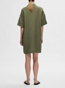 SLFLINNIE 2/4 SHORT LINEN SHIRT DRESS | OLIVINE SELECTED