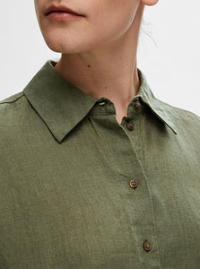 SLFLINNIE 2/4 SHORT LINEN SHIRT DRESS | OLIVINE SELECTED