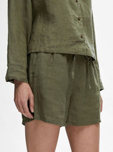 SLFLINNIE MW LINEN SHORT | OLIVINE SELECTED