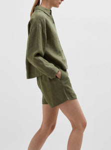 SLFLINNIE MW LINEN SHORT | OLIVINE SELECTED