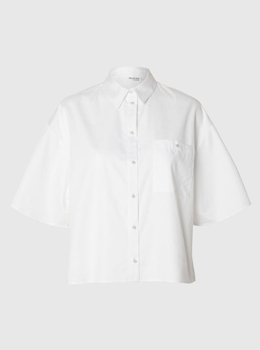 SLFAGNESE 2/4 CROPPED PEARL SHIRT | BRIGHT WHITE SELECTED