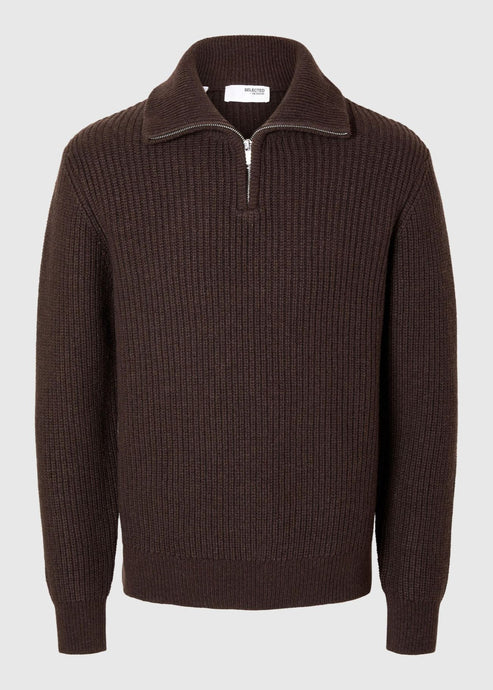 SLHLAND LS KNIT HALF ZIP | CHOCOLATE TORTE SELECTED