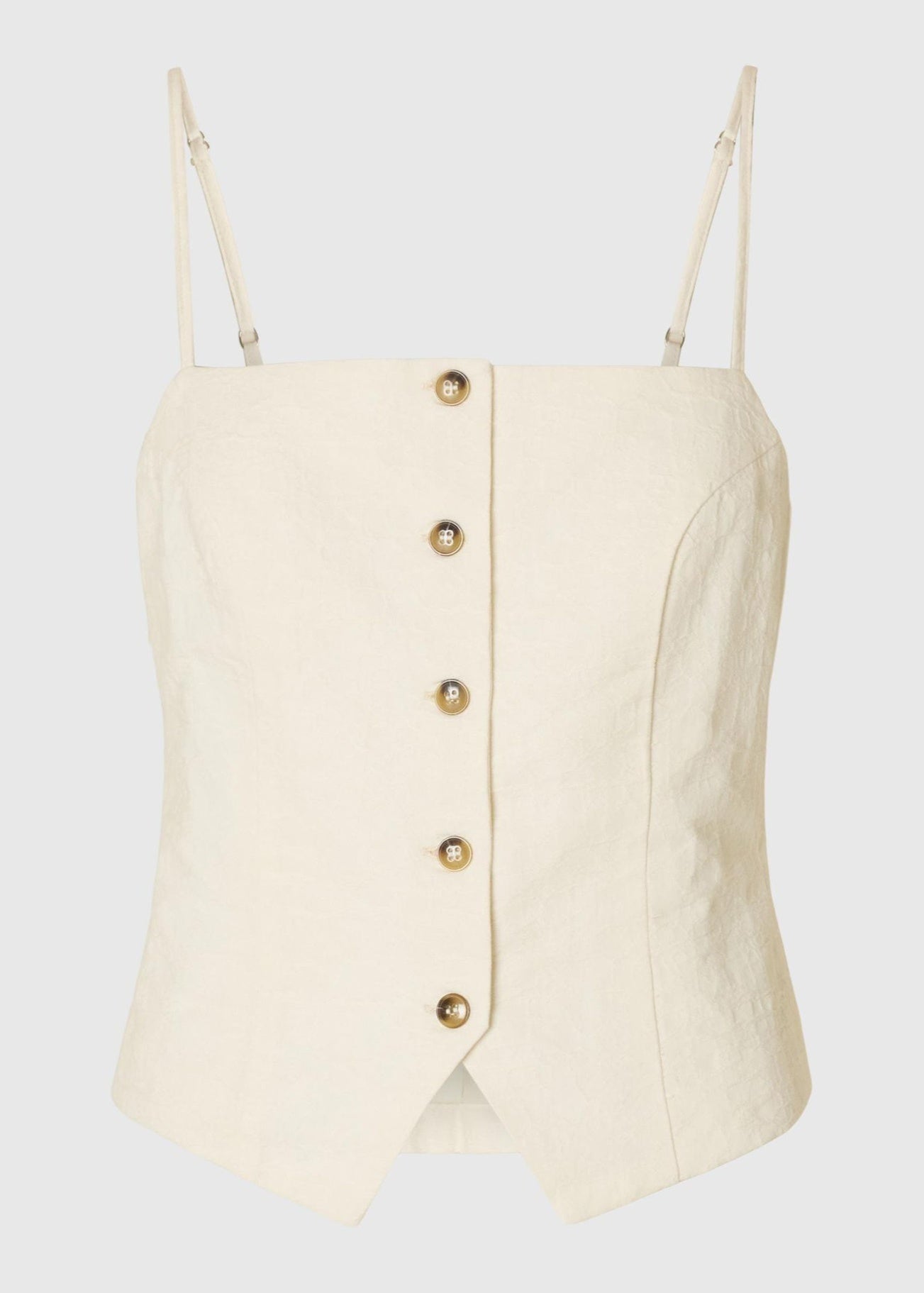 SLFMETTE BUTTONED JACQUARD STRAP TOP | SNOW WHITE SELECTED