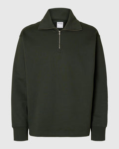 SLHRELAXARON LS HALF ZIP SWEAT  | DEEP FOREST SELECTED