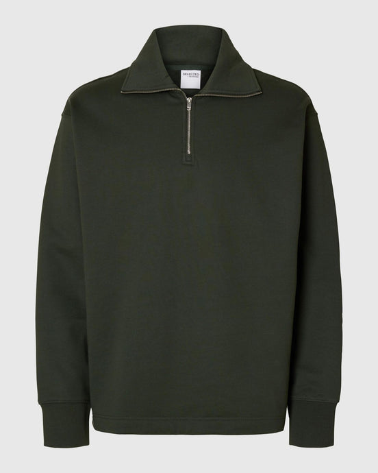 SLHRELAXARON LS HALF ZIP SWEAT  | DEEP FOREST SELECTED