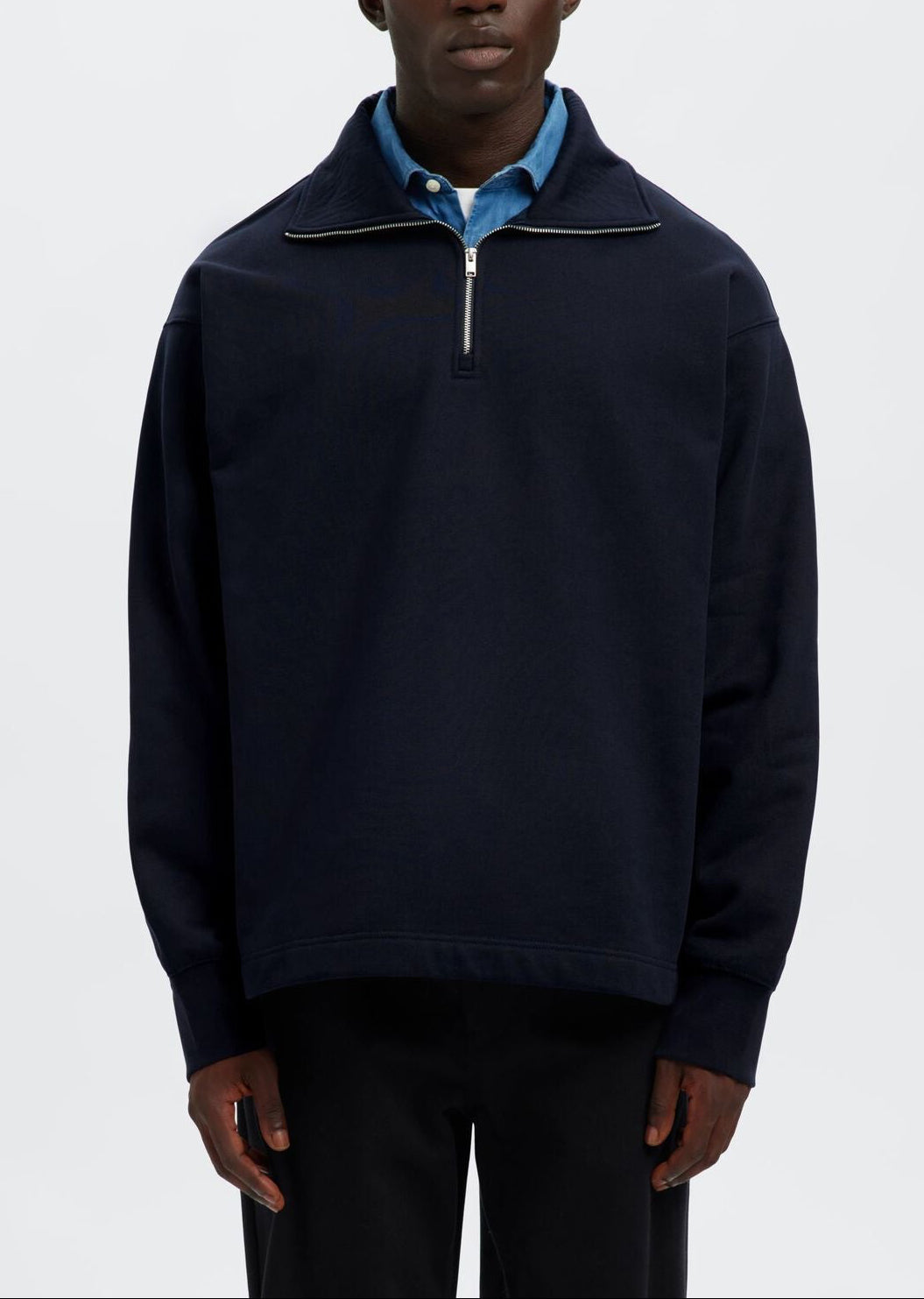 SLHRELAXARON LS HALF ZIP SWEAT  |  SKY CAPTAIN SELECTED MEN