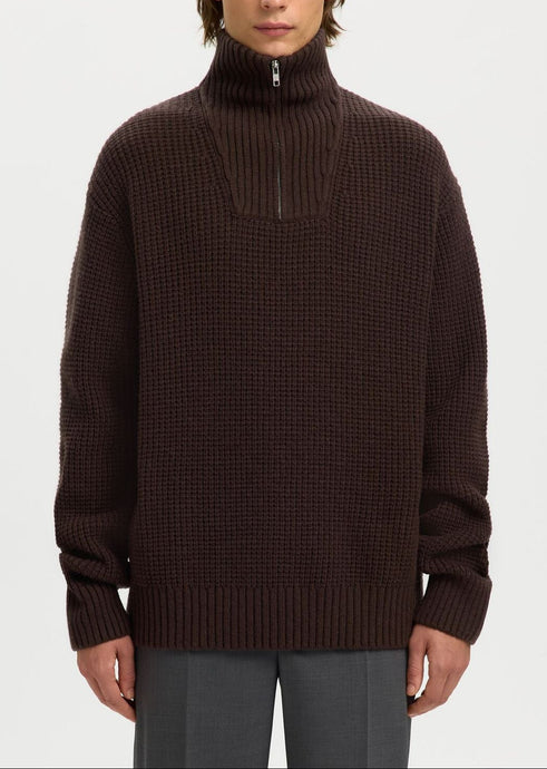 SLHLAND LS KNIT HALF ZIP | CHOCOLATE TORTE Mellow Concept
