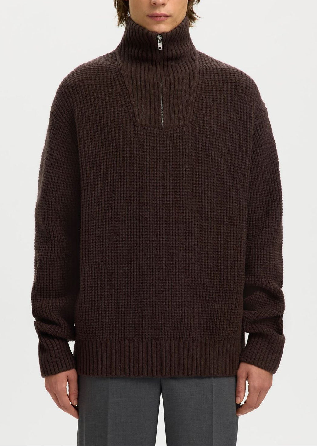 SLHLAND LS KNIT HALF ZIP | CHOCOLATE TORTE Mellow Concept