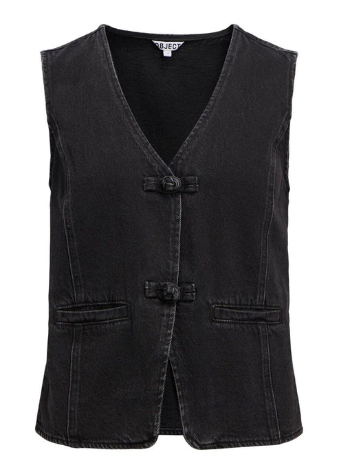 OBJZARAFINE S/L RE DENIM WAISTCOAT | BLACK DENIM OBJECT