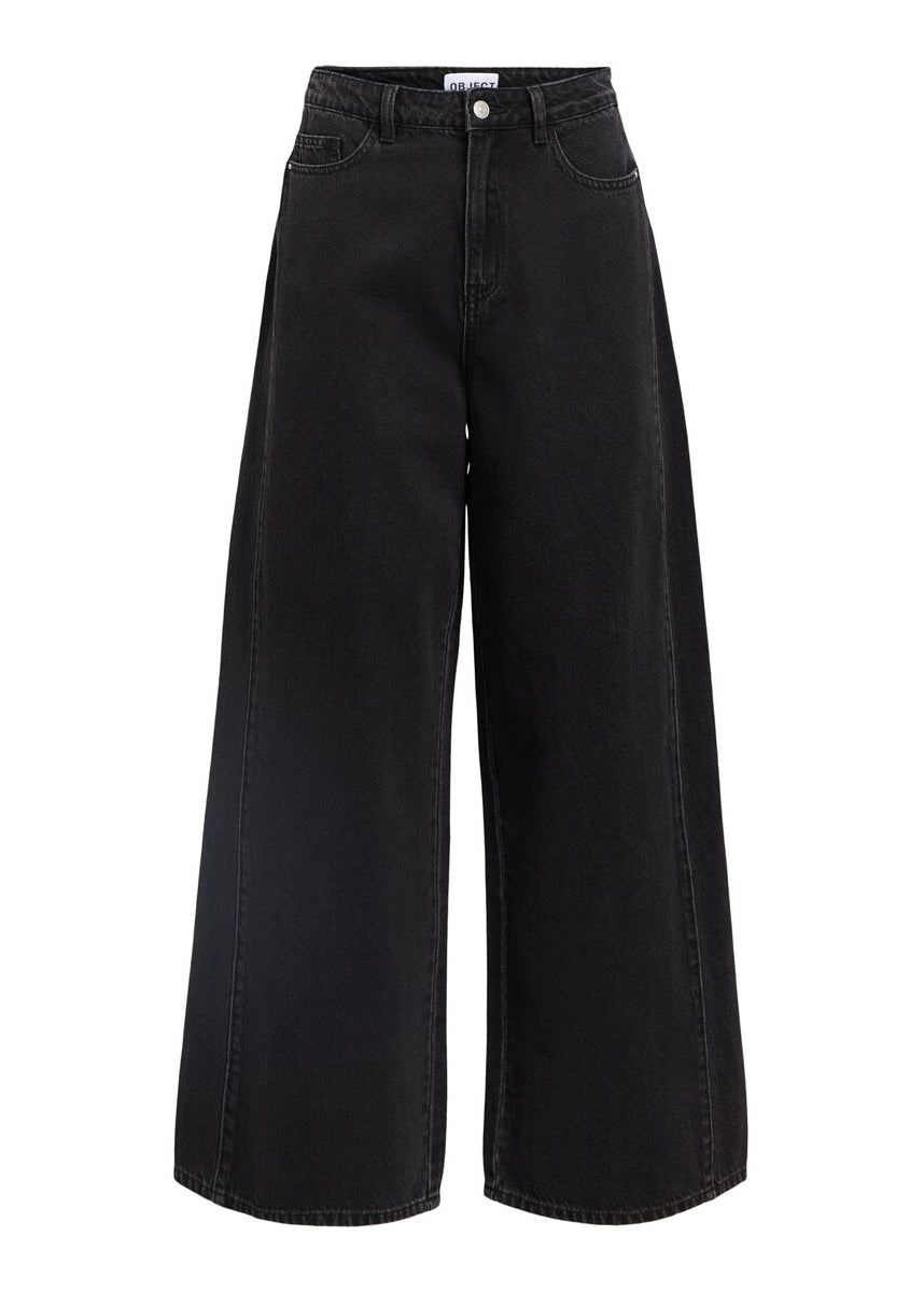 oBJMOJI ZARAFINE HW SUPER WIDE JEANS | BLACK DENIM OBJECT