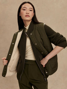 AUDREA REVERSIBLE GILET | SANDSHELL FOREST NIGHT VARLEY