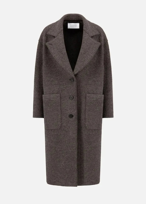 GREATCOAT BOILED WOOL | BROWN GREY HARRIS WHARF LONDON