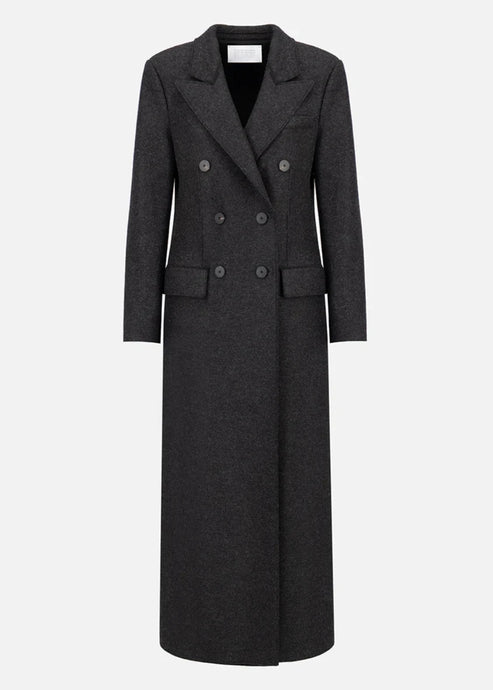 LONG DOUBLE BREASTED TAILORED COAT PRESSED WOOL | ANTHRACITE HARRIS WHARF LONDON