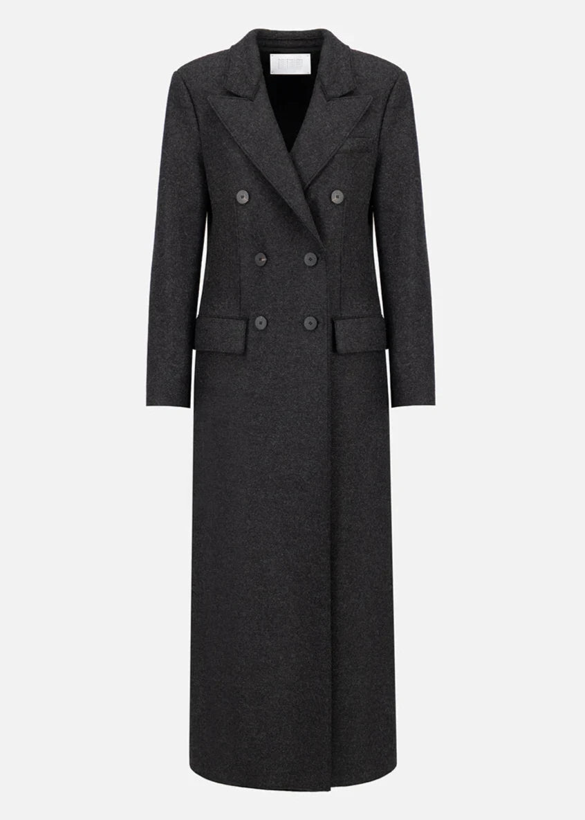 LONG DOUBLE BREASTED TAILORED COAT PRESSED WOOL | ANTHRACITE HARRIS WHARF LONDON