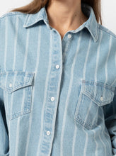 Load image into Gallery viewer, JYVAIS CROPPED DENIM JACKET | BABY-BLUE DENIM WITH STRIPES AME