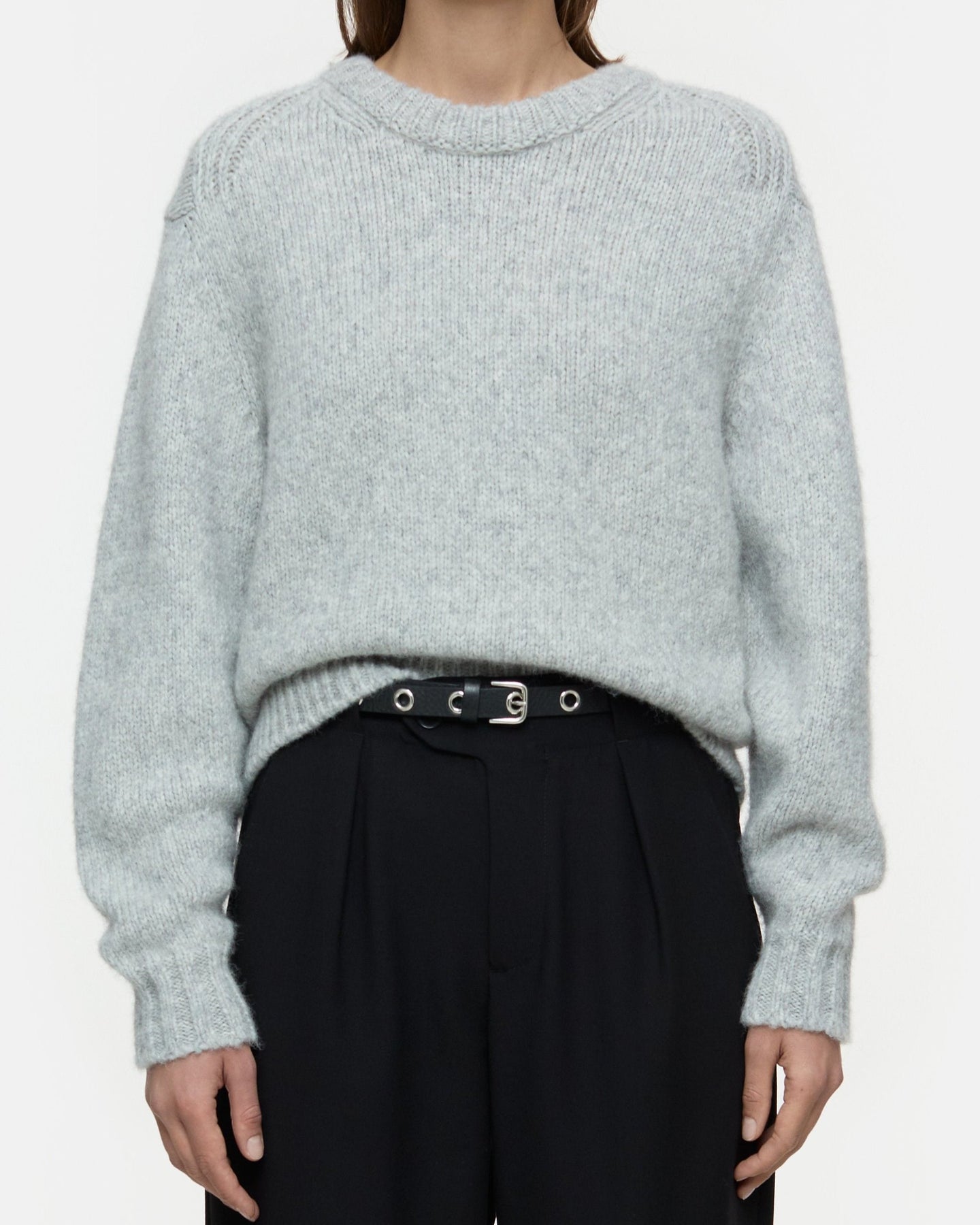 CROPPED CREW NECK | LIGHT GREY MELANGE CLOSED