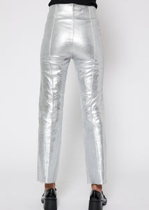 CELIA SILVER PINTUCK LEATHER PANTS | SILVER NORR