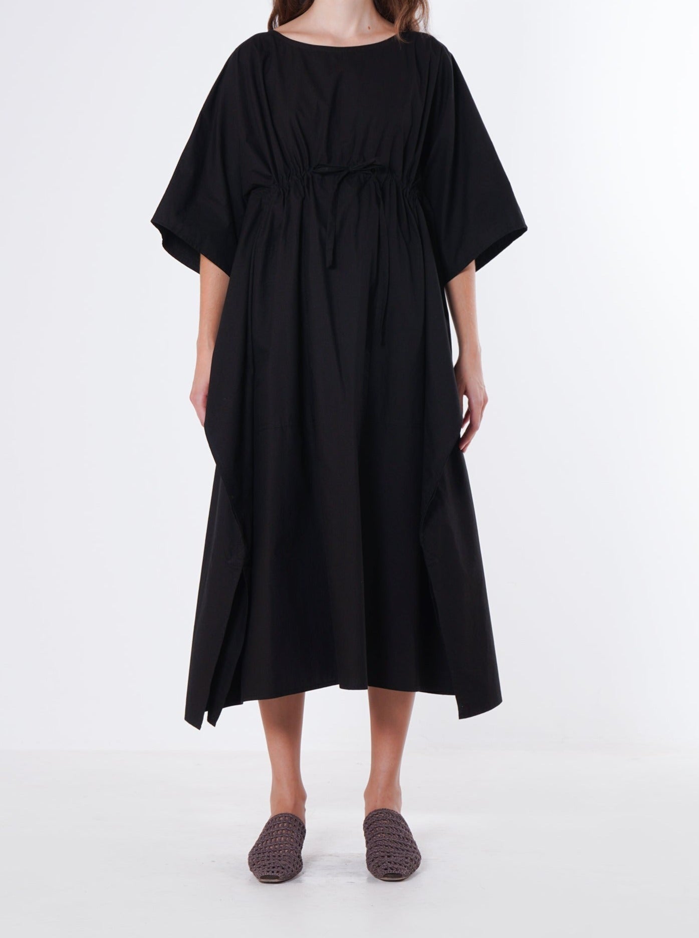 RELAXED TIE WAIST DRESS | BLACK COTTON EMIN & PAUL