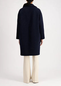 DROPPED SHOULDER COAT BOUCLE | NAVY BLUE HARRIS WHARF LONDON