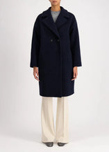 Load image into Gallery viewer, DROPPED SHOULDER COAT BOUCLE | NAVY BLUE HARRIS WHARF LONDON