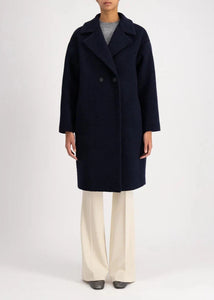 DROPPED SHOULDER COAT BOUCLE | NAVY BLUE HARRIS WHARF LONDON