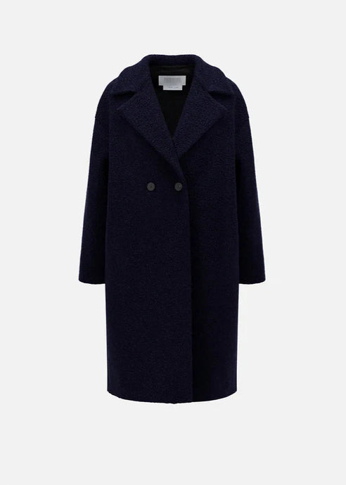 DROPPED SHOULDER COAT BOUCLE | NAVY BLUE HARRIS WHARF LONDON