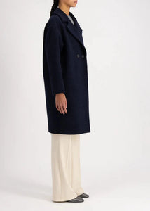 DROPPED SHOULDER COAT BOUCLE | NAVY BLUE HARRIS WHARF LONDON