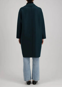 DROPPED SHOULDER D B COAT PRESSED WOOL | BOTTLE GREEN HARRIS WHARF LONDON