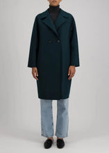 Load image into Gallery viewer, DROPPED SHOULDER D B COAT PRESSED WOOL | BOTTLE GREEN HARRIS WHARF LONDON