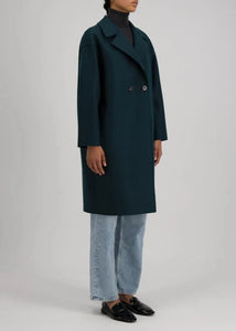 DROPPED SHOULDER D B COAT PRESSED WOOL | BOTTLE GREEN HARRIS WHARF LONDON