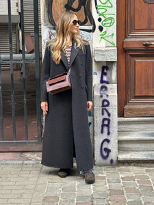 LONG DOUBLE BREASTED TAILORED COAT PRESSED WOOL | ANTHRACITE HARRIS WHARF LONDON