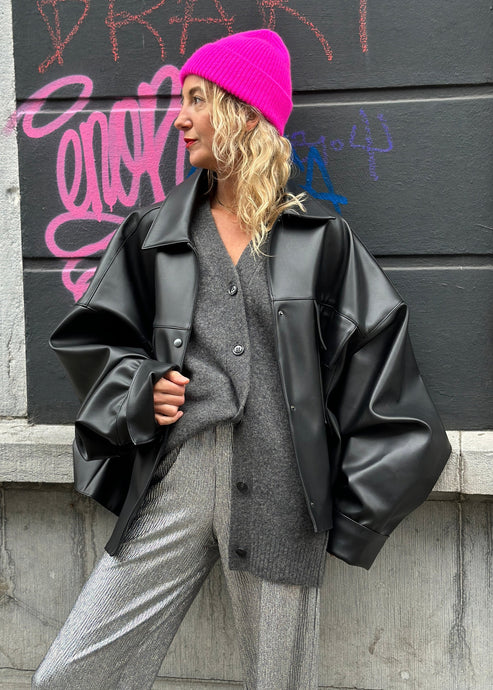 CROPPED FAUX LEATHER JACKET | BLACK STUDIO CUT