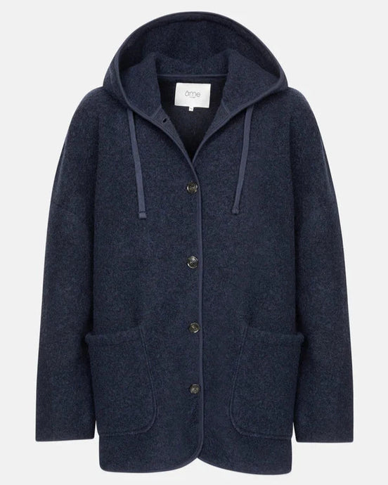 KENJI WOOL OVERSIZED JACKET W/ HOODIE | NAVY AME