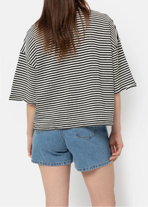 KLAXON T-SHIRT | WHITE NAVY STRIPED