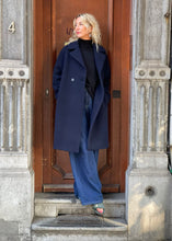 Load image into Gallery viewer, LONG PEACOAT PRESSED WOOL &amp; POLAIRE COAT | NAVY BLUE