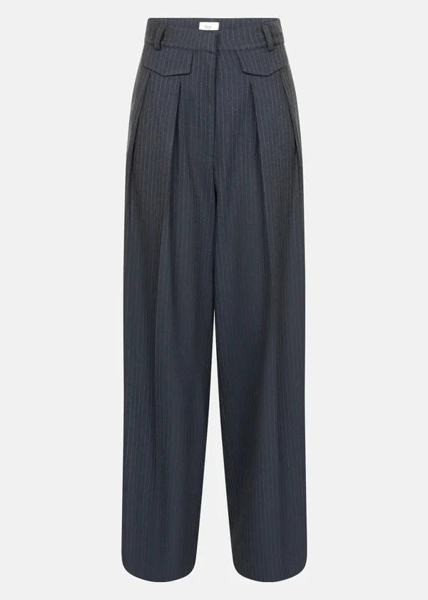 MICHEL PANTS W/ FRONT PLEATS | DARK GREY PINSTRIPED AME
