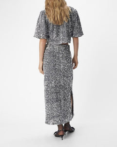 OBKINNE HW LONG SKIRT | ASPHALT/SILVER SEQUIN OBJECT