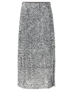 OBKINNE HW LONG SKIRT | ASPHALT/SILVER SEQUIN OBJECT