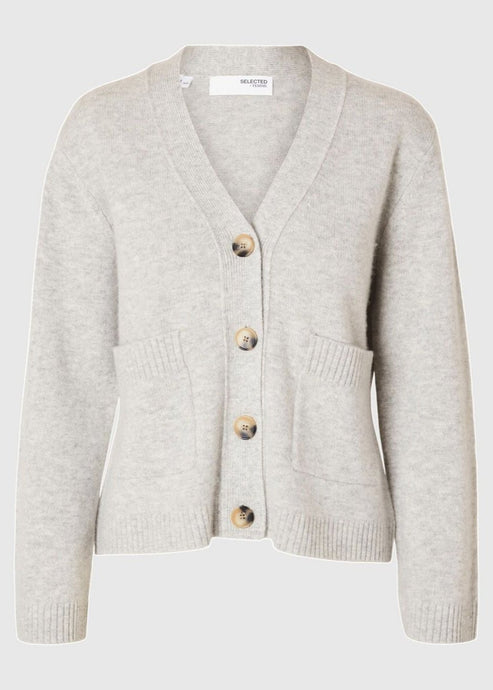 SLFCILLE LS KNIT CARDIGAN | LIGHT GREY MELANGE SELECTED