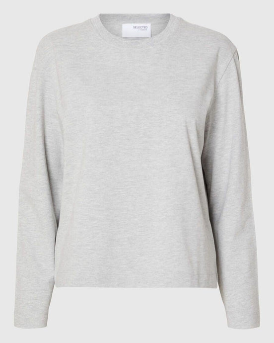 SLFESSENTIAL LS BOXY TEE | LIGHT GREY MELANGE SELECTED