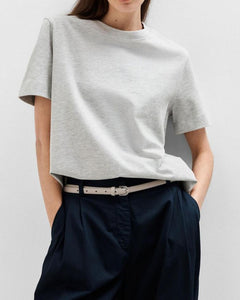 SLFESSENTIAL SS BOXY TEE | LIGHT GREY MELANGE SELECTED