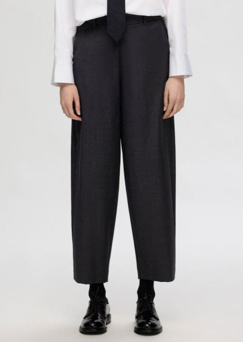 SLFLUAH BARREL WOOL PANT | DARK GREY SELECTED