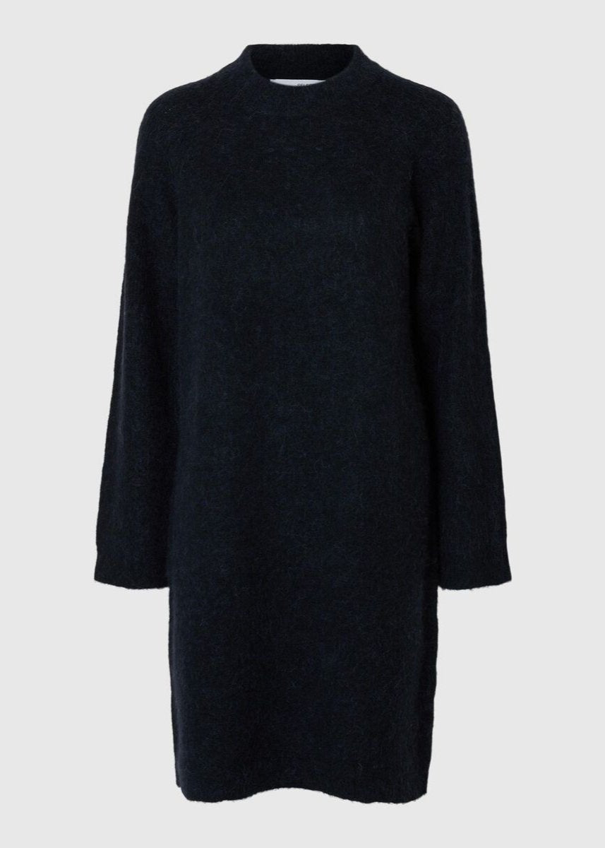 SLFULU HIGH NECK KNITTED DRESS | DARK SAPPHIRE SELECTED